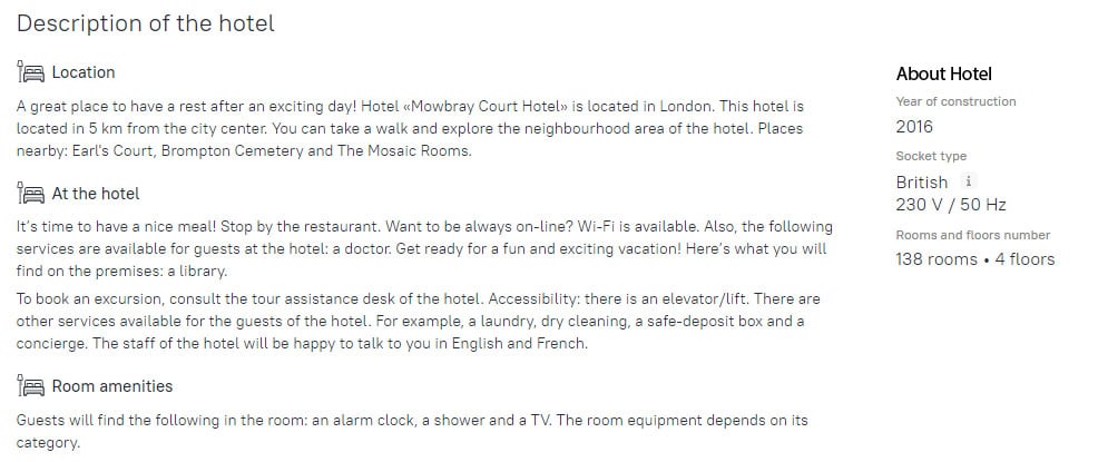Hotel description